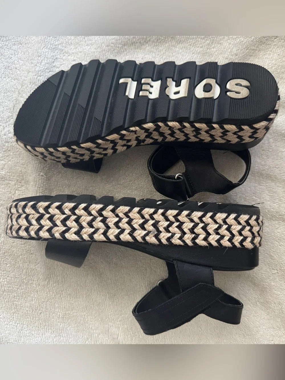 Sorel Black Woven-Trim Platform Sandals